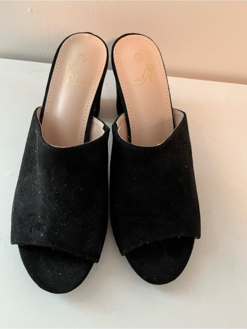 Classic Black Suede Open-Toe Mules - Women